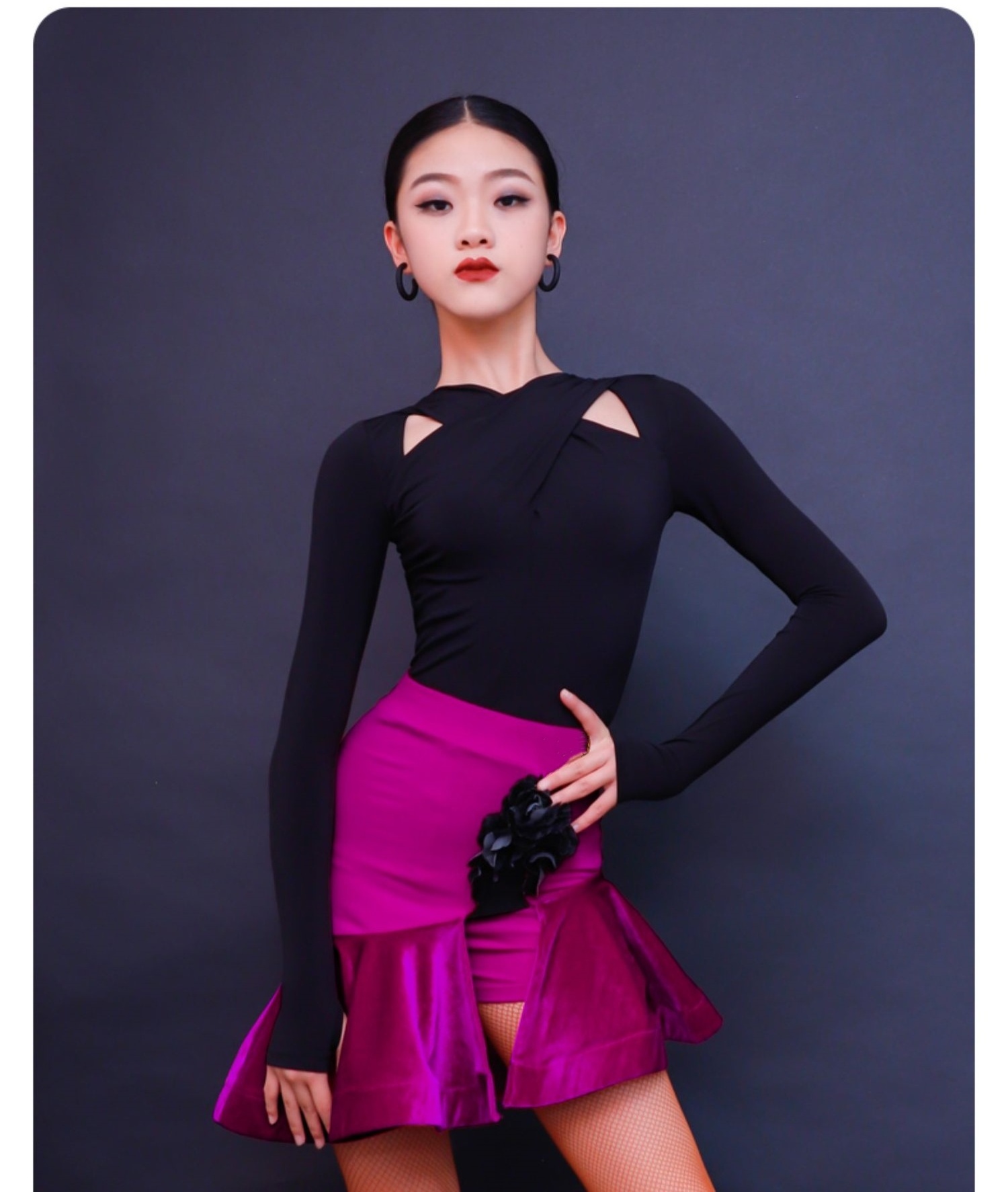 New Latin Dance Suit Female Dance Skirt Big Children Long-sleeved Performance Costumes