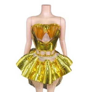 Multicolor Mirror Reflective Strapless Skirt Runway Party Red Carpet Nightclub Bar Costumes Stage Costumes