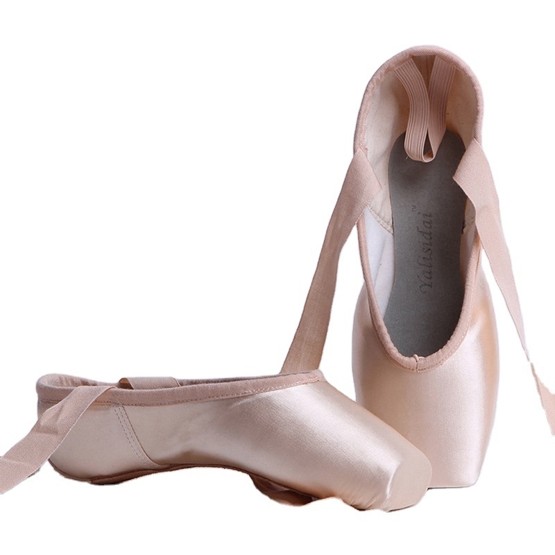 OEM Silk Hard Sole Ballet Dance Pointe Shoes with Straps