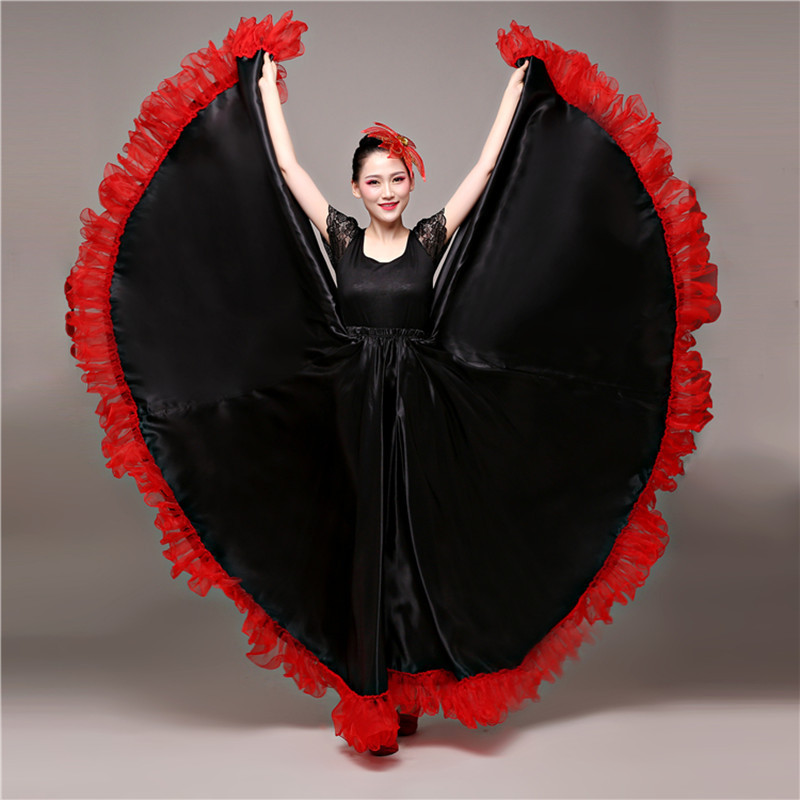 Spain Dance Costumes Flamenco Skirt Ballroom Women Satin Dress Gypsy Red Stage Wear Performance Stage Show Costume