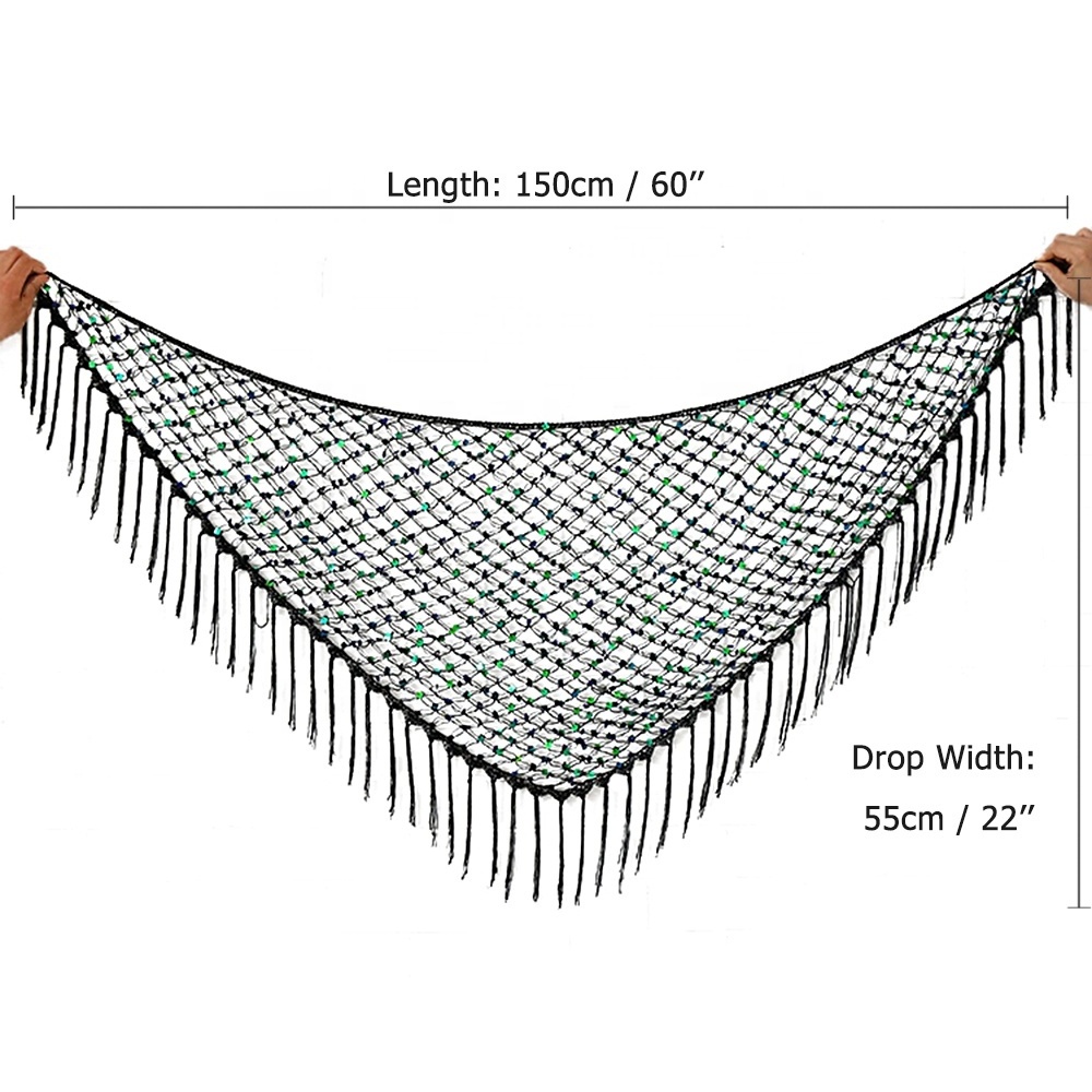 12Colors Belly Dance Clothes Accessories Stretchy Crochet Net Shawl Tassel Belt Belly Dance Hip Scarf Square Sequins