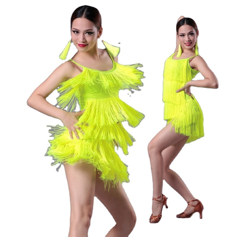 Girls Kids Modern Ballroom Latin Dance Dress Tassel Fringe Salsa Tango Dance Wear Performance Latin Dance Dress Women