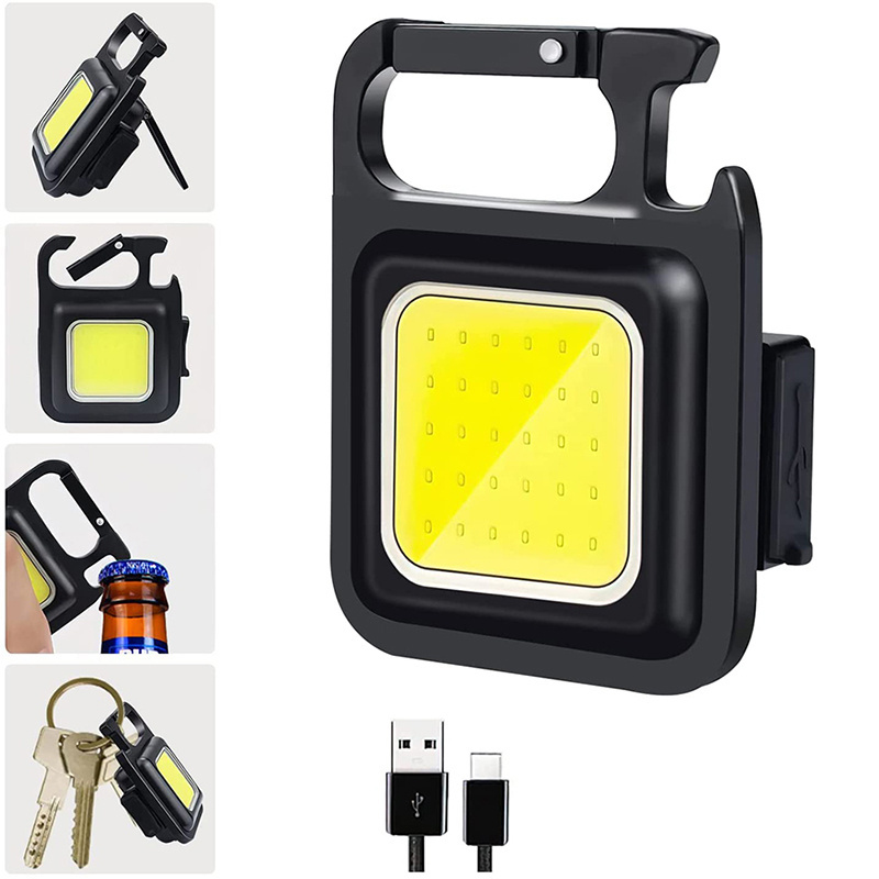 Portable USB Chargeable COB Mini Work Light Pocket Flashlights 3 Light Modes Bright led Keychain Light for Camping