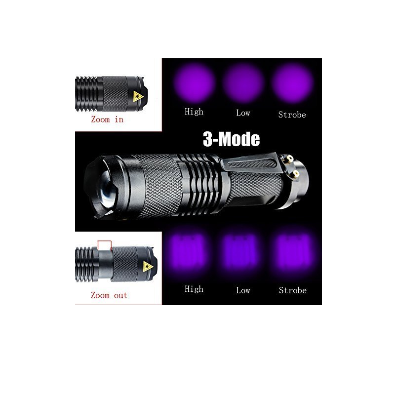 Hot sell  mini portable zoomable led  UV 365nm  waterproof IPX5 LED  flashlight torch