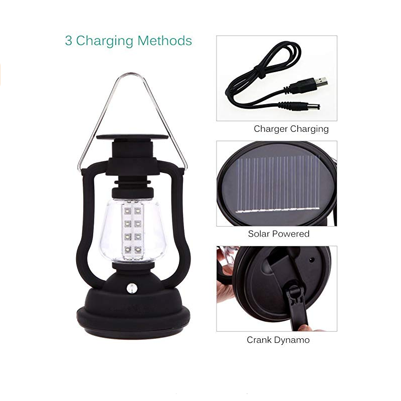 Hot sell High Brightness Portable Outdoor 16 leds Solar and Hand Crank light Lantern lamp for Hiking Camping