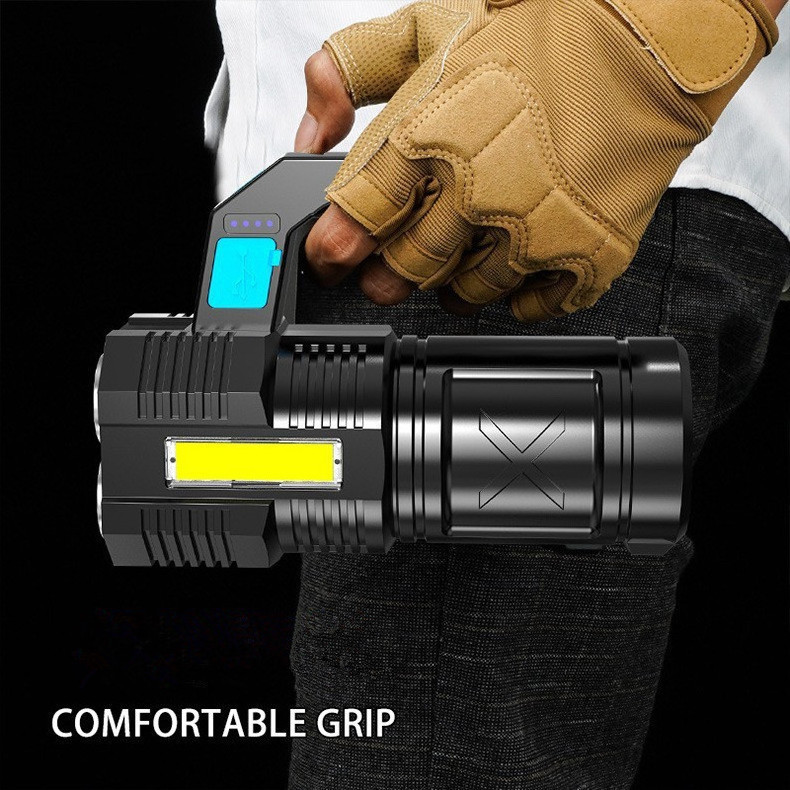 New 4led USB rechargeable flashlight cob side light multifunctional strong light flashlight outdoor LED portable household