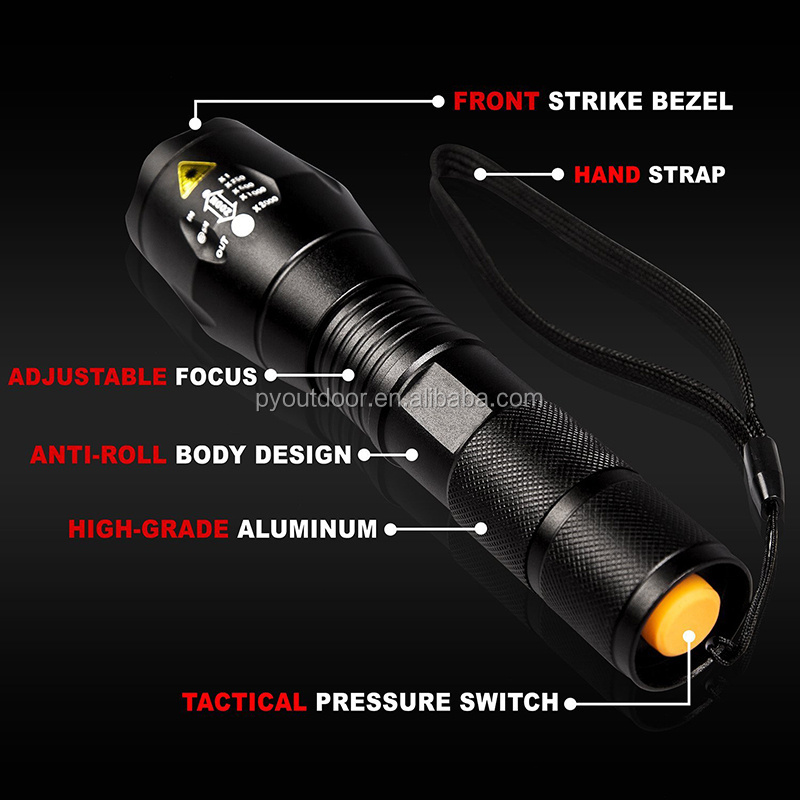 High quality self-defense T6 led bulb 1000lm handheld adjustable waterproof rechargeable tactical led flashlight