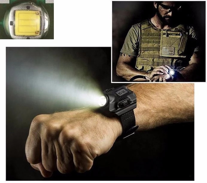 Portable XPE  LED Wrist Watch Flashlight Torch Light USB Charging Tactical Rechargeable Sports Running lighting