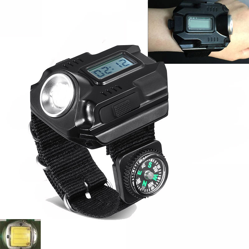 Portable XPE  LED Wrist Watch Flashlight Torch Light USB Charging Tactical Rechargeable Sports Running lighting