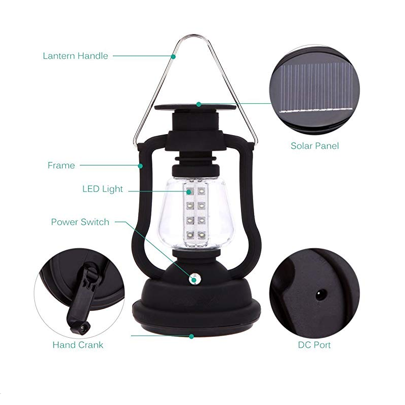 Hot sell High Brightness Portable Outdoor 16 leds Solar and Hand Crank light Lantern lamp for Hiking Camping