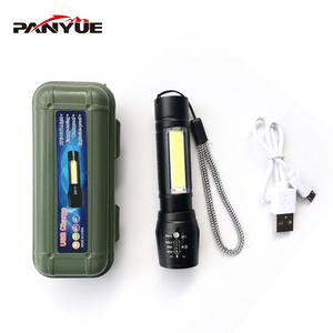 XML XPE+COB LED Flashlight Portable Mini ZOOM torch flashlight USB Rechargeable Waterproof  IPX5 in life & Storage Box