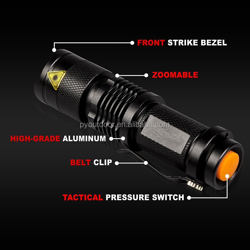 Mini  waterproof IPX5 1000 lumens 3 working modes zoomable tactical torch flashlight set with 14500 li-on battery and charger