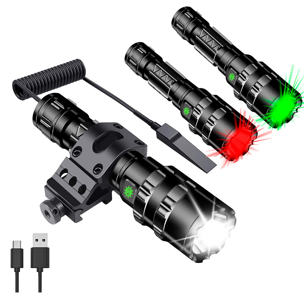 new L2 power Flashlight rechargeable USB Flash Flashlight   with red or green light