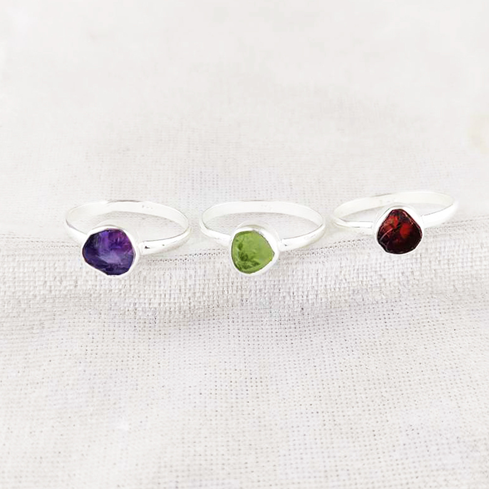 Exquisite Raw Gemstone Sterling Silver Rings Stunning Crystal Fashion Jewelry for Women Rough Stone Rings