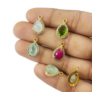 Gemstone 8x10mm Pave CZ Pendant Gold Plated 925 Sterling Silver Faceted Cut Pear Shape Pendant Charm For Necklace & Earring