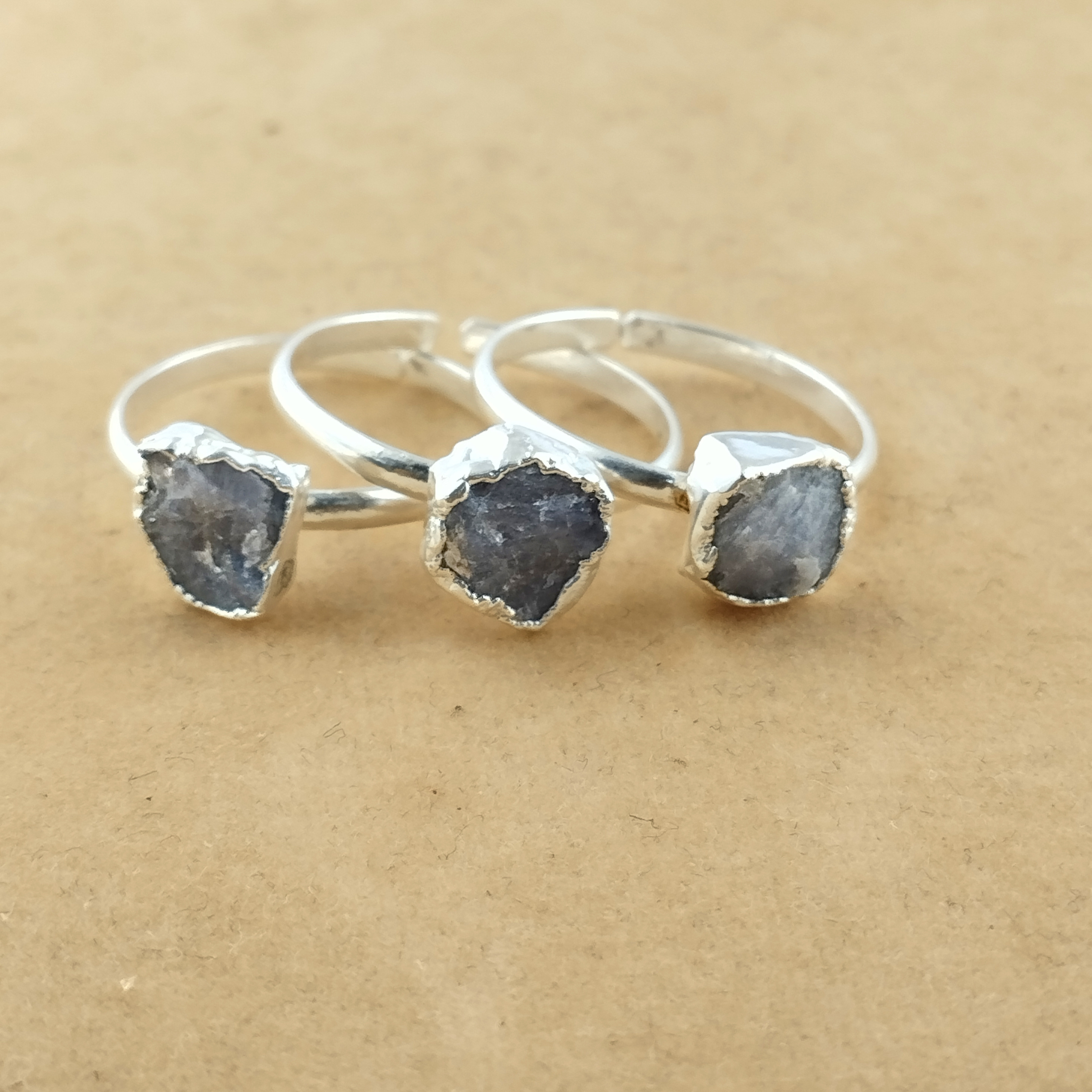 Tanzanite Raw Gemstone Rings, 925 Sterling Silver Adjustable Rings, Silver Plated Rings Birthstone Jewelry