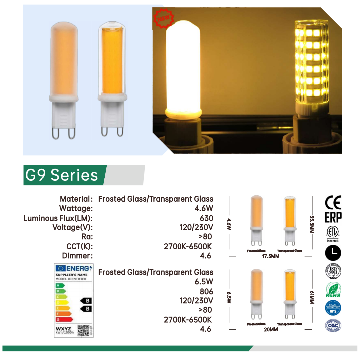 G9 LED Bulb Dimmable 6000K Daylight White 4.6W (40Watt Halogen Equivalent) G9 Light Bulbs for Chandelier, Standard Ceramic