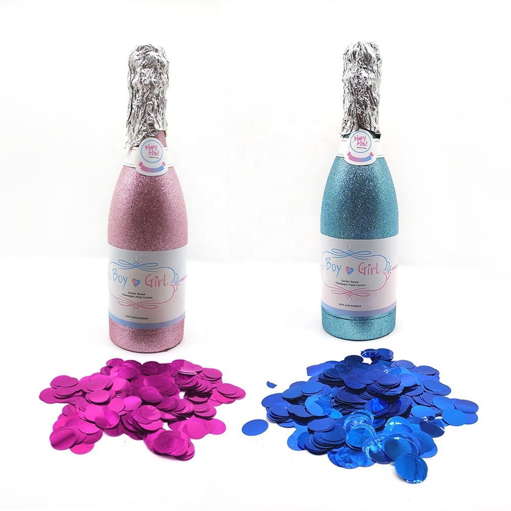 Heyha wholesale blue and pink air compressed gender reveal champagne confetti cannon shooter baby shower