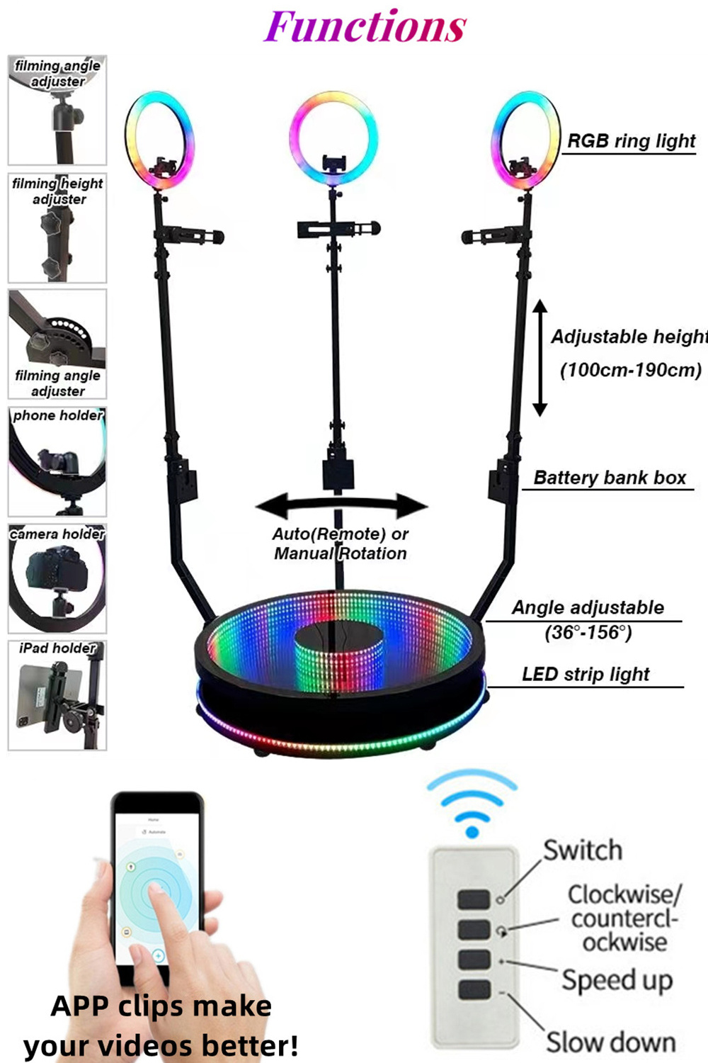 360 Photo Booth Spinner Selfie Platform Photobooth 360 Vending Machine Automatic Rotating Camera Video Photo Booth 360 For Party