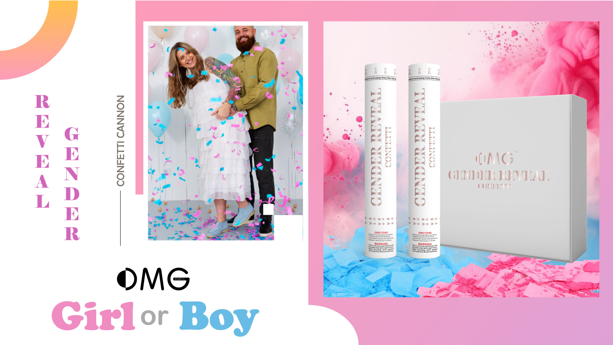 Surprise Party Supplies Color Gender Reveal Paper Confetti Cannon Pink Blue Tube Biodegradable Powder fireworks