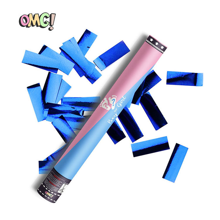 OMG Gender Reveal Party Boy or Girl Compressed Air Holi Smoke Confetti Cannons Party Poppers