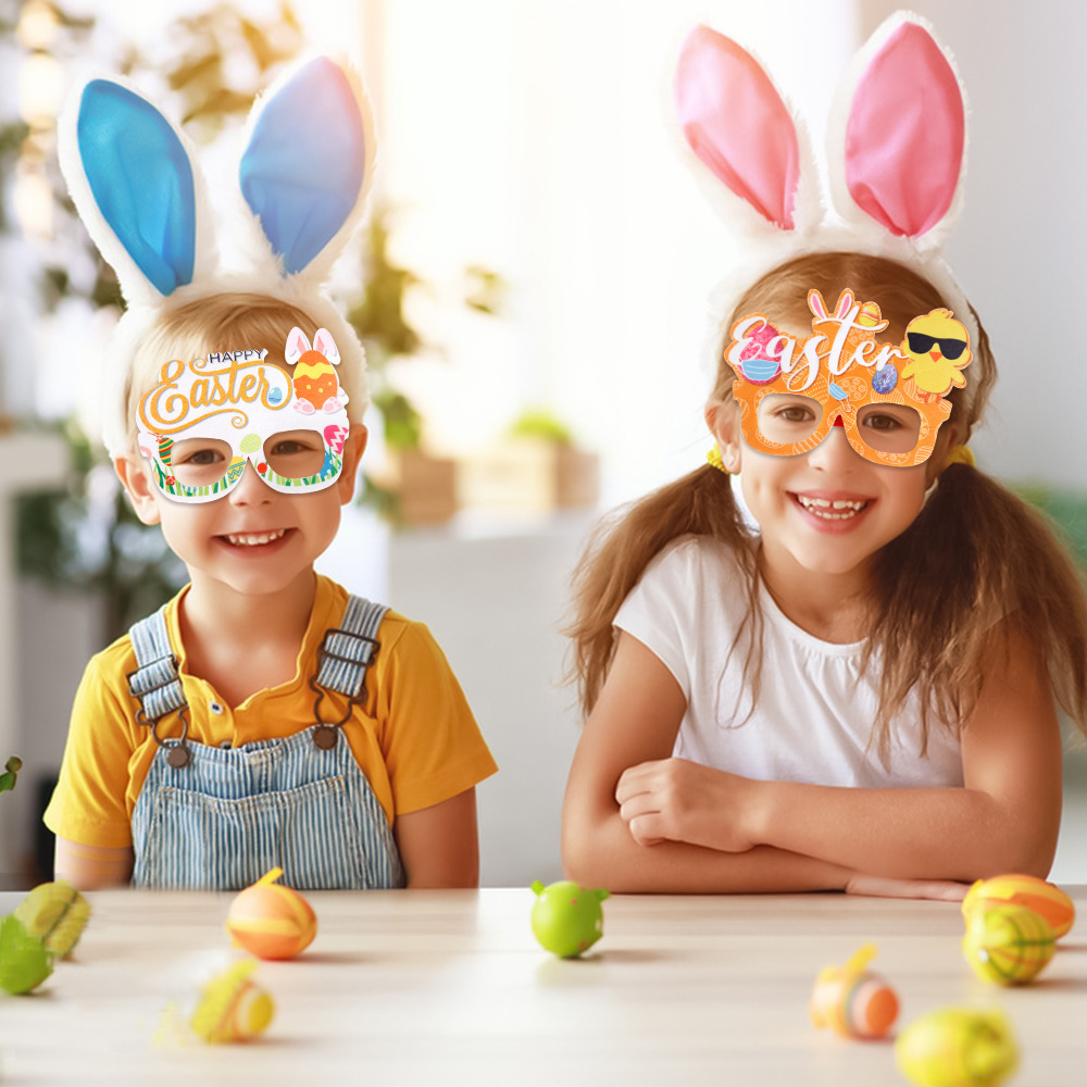 2023 easter party easter paper egg Cartoon rabbit glasses for easter decoration 2023 supplies