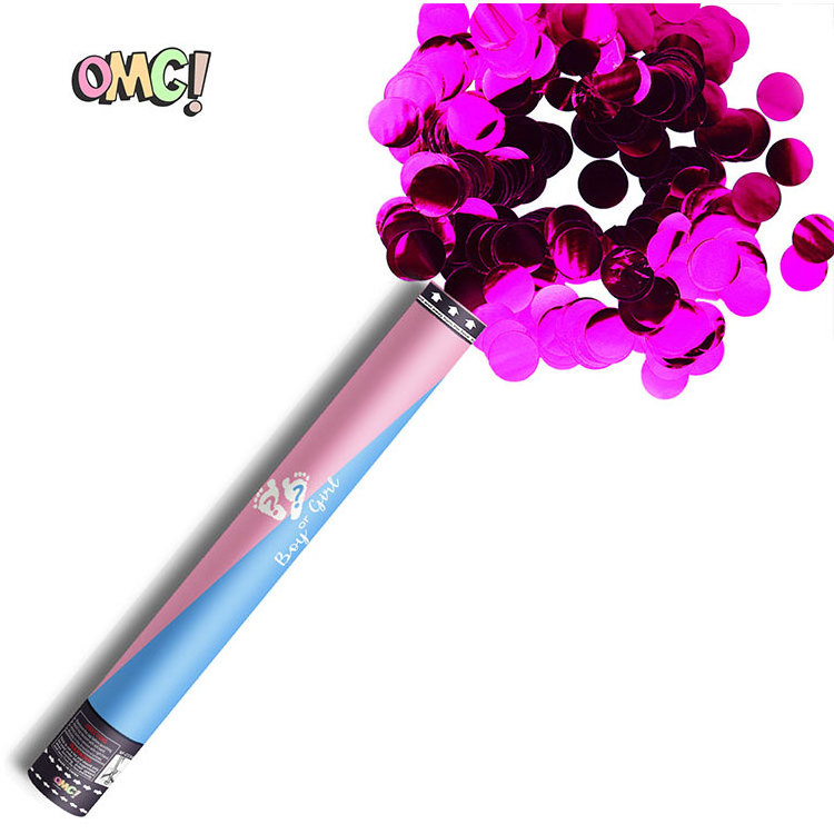 OMG Gender Reveal Party Boy or Girl Compressed Air Holi Smoke Confetti Cannons Party Poppers