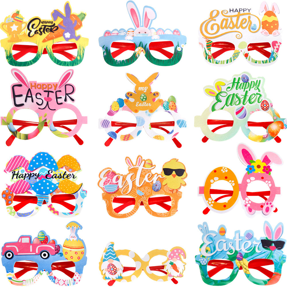 2023 easter party easter paper egg Cartoon rabbit glasses for easter decoration 2023 supplies