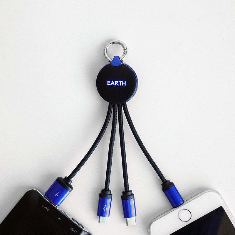 Wholesale Promotional Gift 3 In 1 Keychain Usb Charging Cable With Led Light Up Logo Keyring Data Charger Line Cord