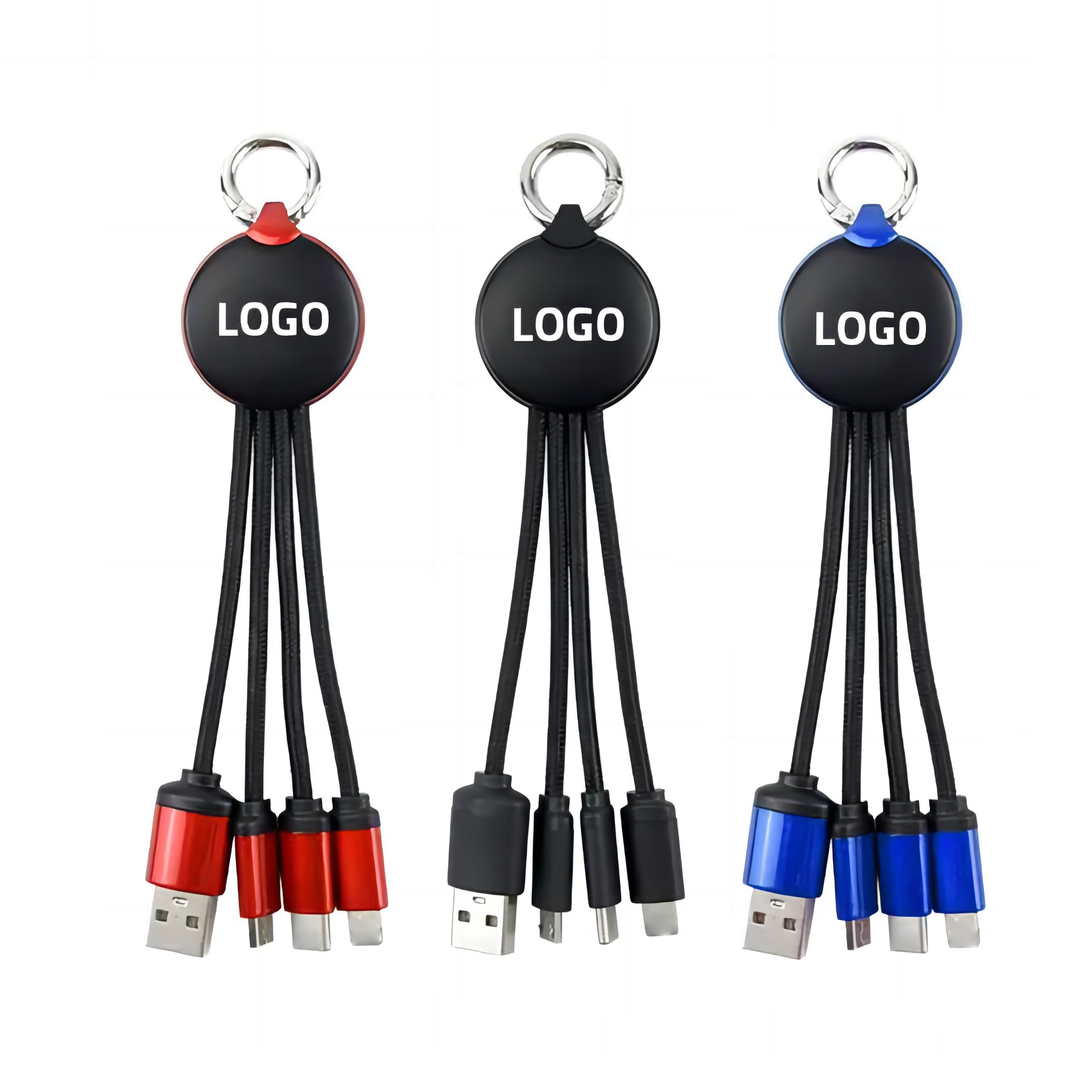 Custom logo New 3 In1 Led Usb Charging Cable Line Keychain Multi-function Gift Customization Data Cable For iphone Usb Cable