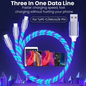 Wholesale 2.1a Fast Charging Cord 3 IN 1 Glowing LED Light Phone Charger Luminous USB Type C Cable