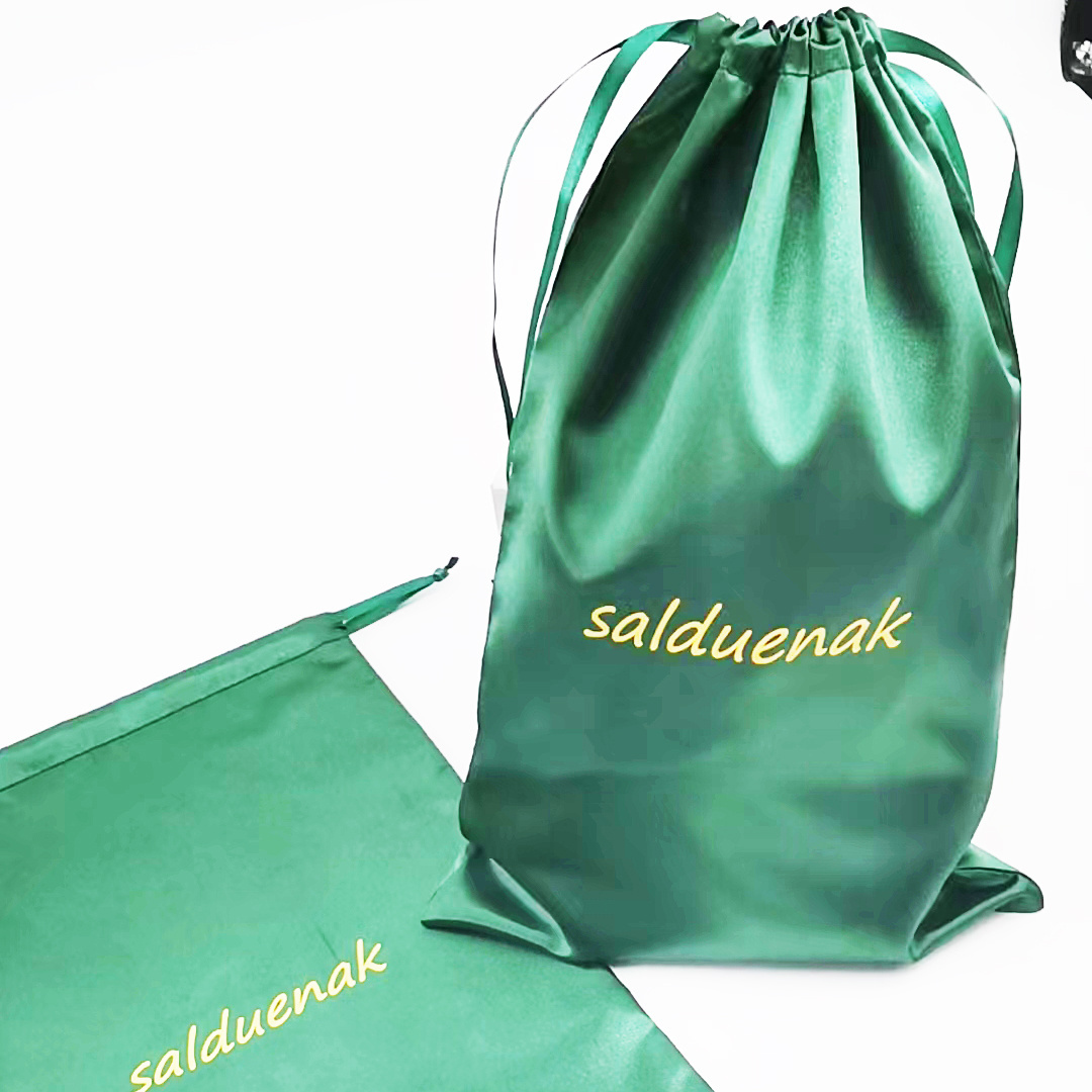 Satin drawstring bag custom logo satin wig bags with satin human weave hair gift storage bundle bag