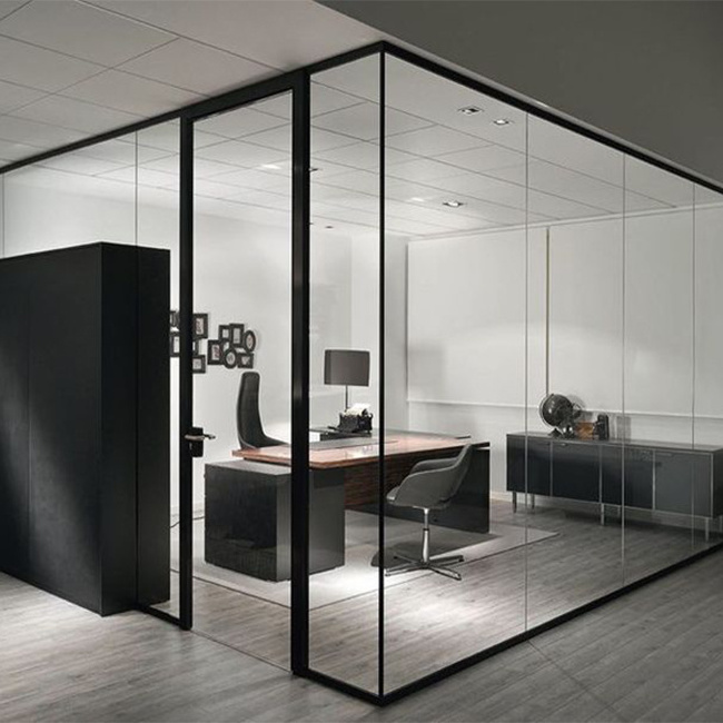 Frameless glass office partition, glass partition wall, transparent glass divider for office