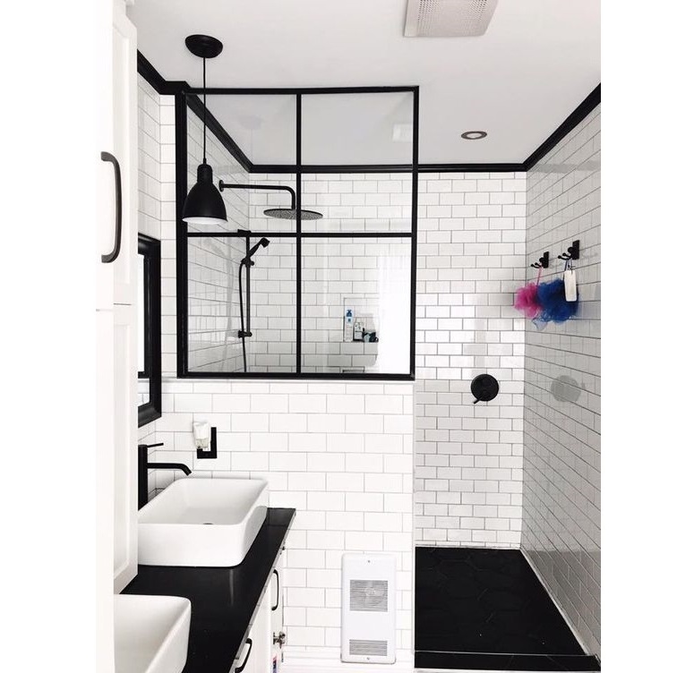 America style glass shower room black frame shower door