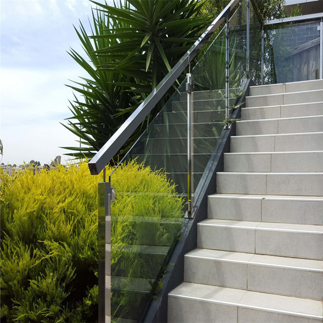 Square Pipe Glass Veranda Railing With Inox Post