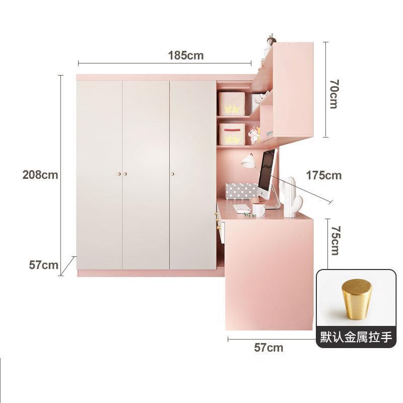 Pink Lovely Girls Princess Children Bedroom Wardrobe Closet With Study Desk Computer Table