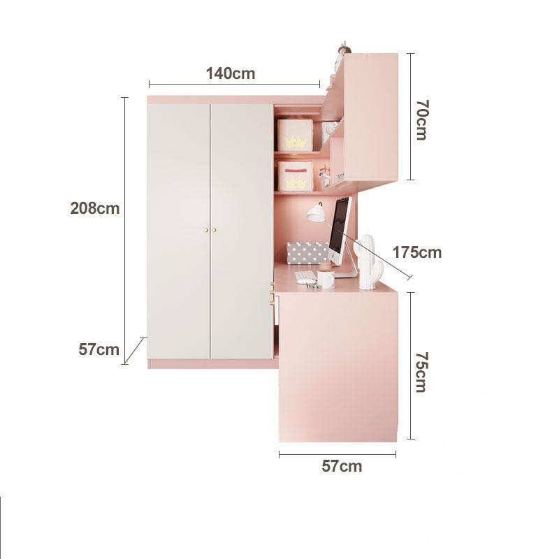 Pink Lovely Girls Princess Children Bedroom Wardrobe Closet With Study Desk Computer Table