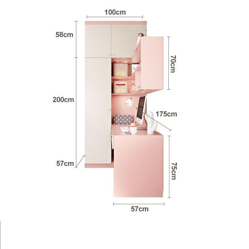 Pink Lovely Girls Princess Children Bedroom Wardrobe Closet With Study Desk Computer Table