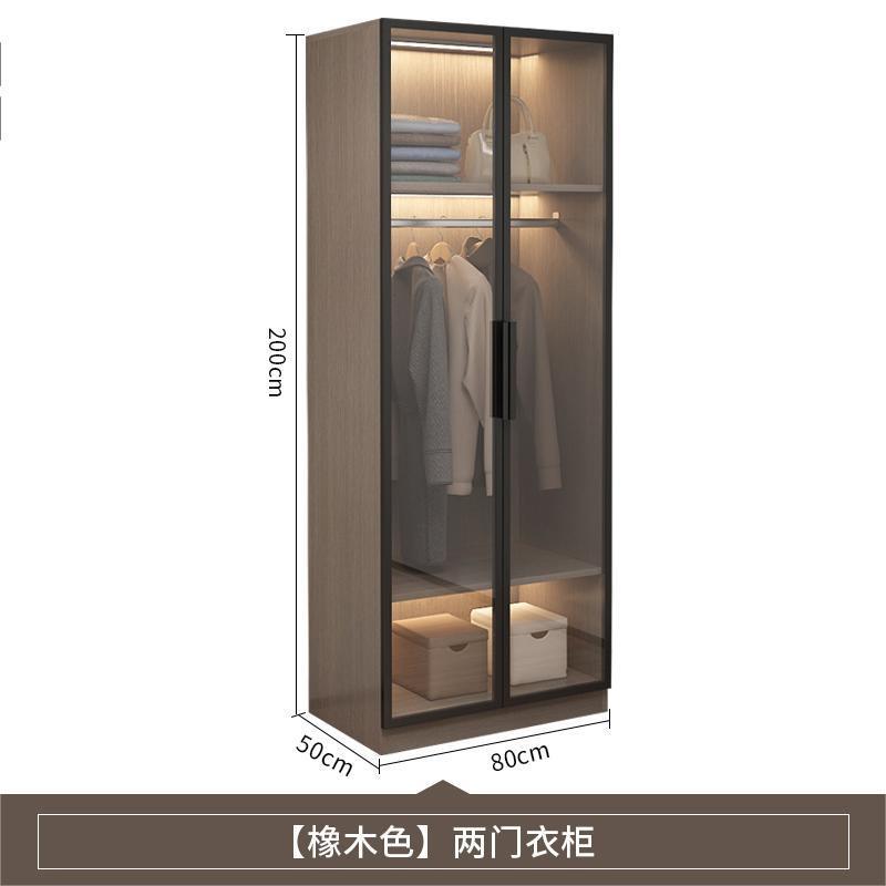 Wooden L shape Conner INS Bedroom Furniture Cabinet Clothes Organizer Closet Wardrobe With LED Light Glass Doors Wardrobes