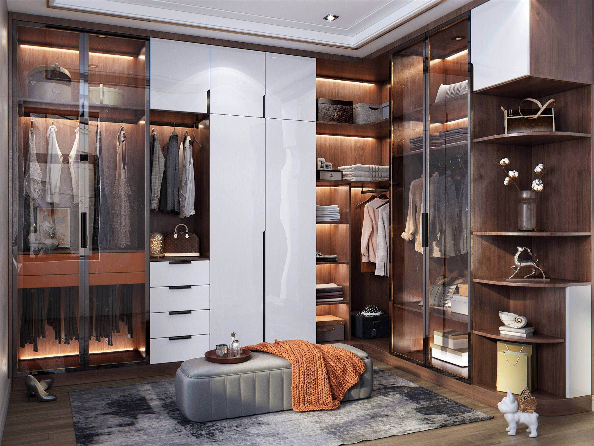 Glossy PET PVC Luxury Whole House Custom Wooden Wardrobe Closet wardrobes bedroom furniture wardrobes closets