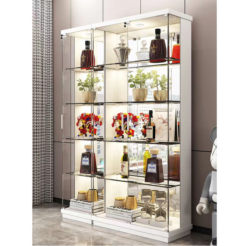 Black Color Custom Made Living Room Furniture Wine Display Cabinet Furniture Glass Door With LED Lights Cabinets