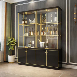 Black Color Custom Made Living Room Furniture Wine Display Cabinet Furniture Glass Door With LED Lights Cabinets