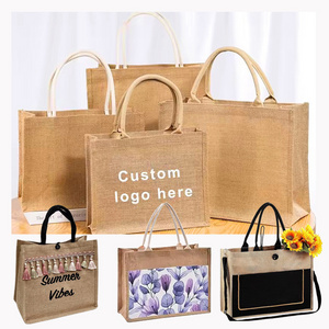 Custom Branded Recycled Burlap Jute Bags Medium Size Hessian Luxury Plain Tote Natural Eco-friendly Reusable Shopping