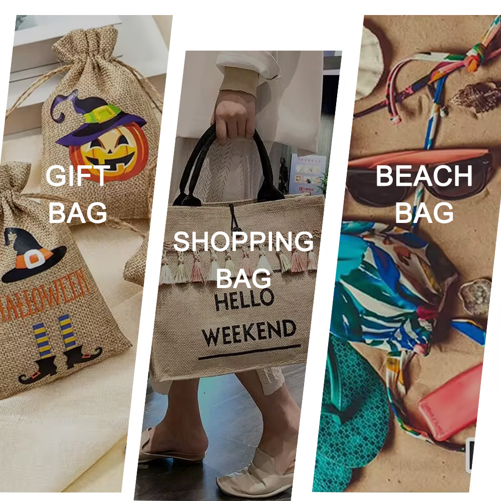 Promotional Custom Make Printed Logo Recycled Eco Recycle Bag Woven Shopping Bags Eco-friendly Burlap Jute Tote Bags Wholesale