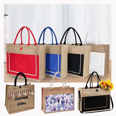 Promotional Custom Make Printed Logo Recycled Eco Recycle Bag Woven Shopping Bags Eco-friendly Burlap Jute Tote Bags Wholesale