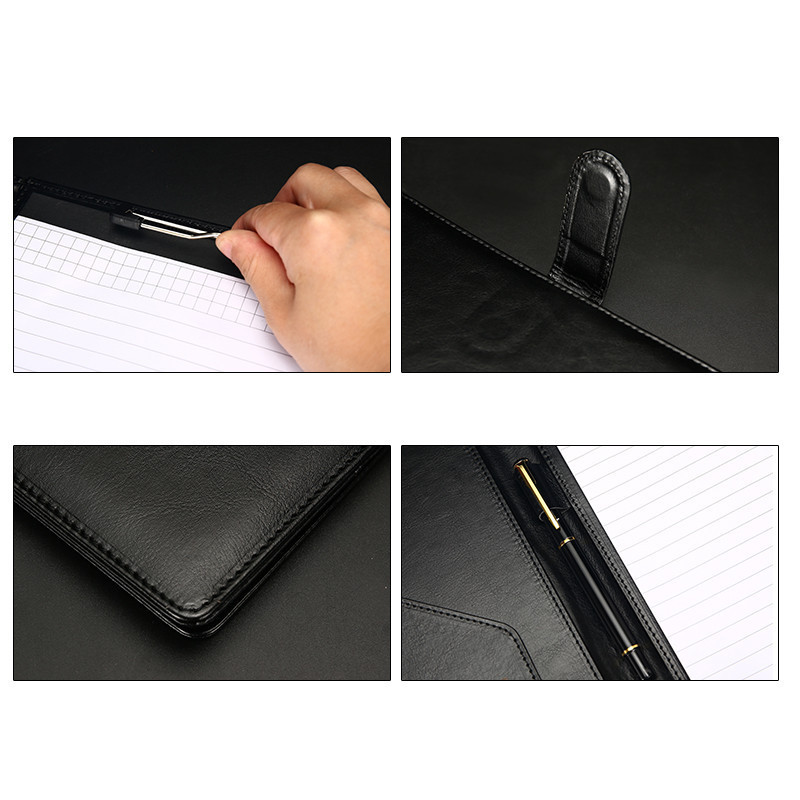 A4 high-end leather manager folder business officer clipboard with magnetic buckle and pocket