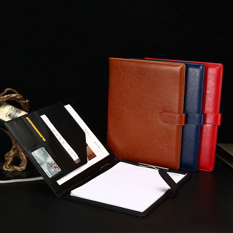 A4 high-end leather manager folder business officer clipboard with magnetic buckle and pocket