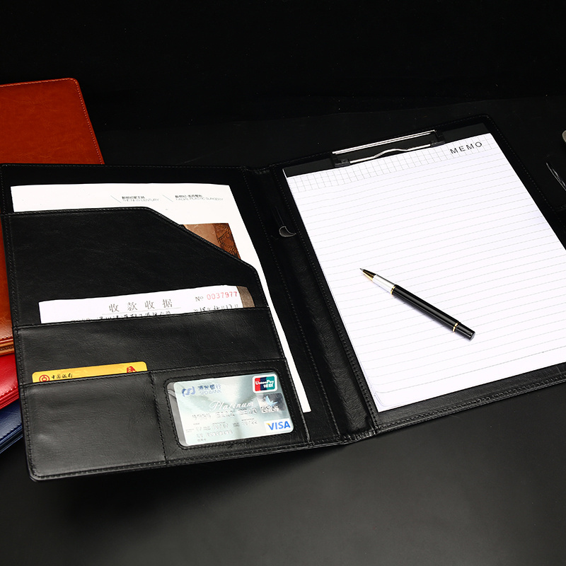 A4 high-end leather manager folder business officer clipboard with magnetic buckle and pocket