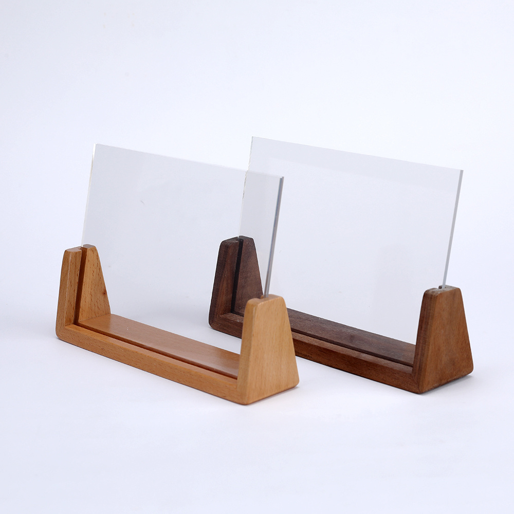 Wooden Acrylic Photo Frames U-Shape Picture Frame Photo Stand Transparent Frameless Photo Frames With Wood Base