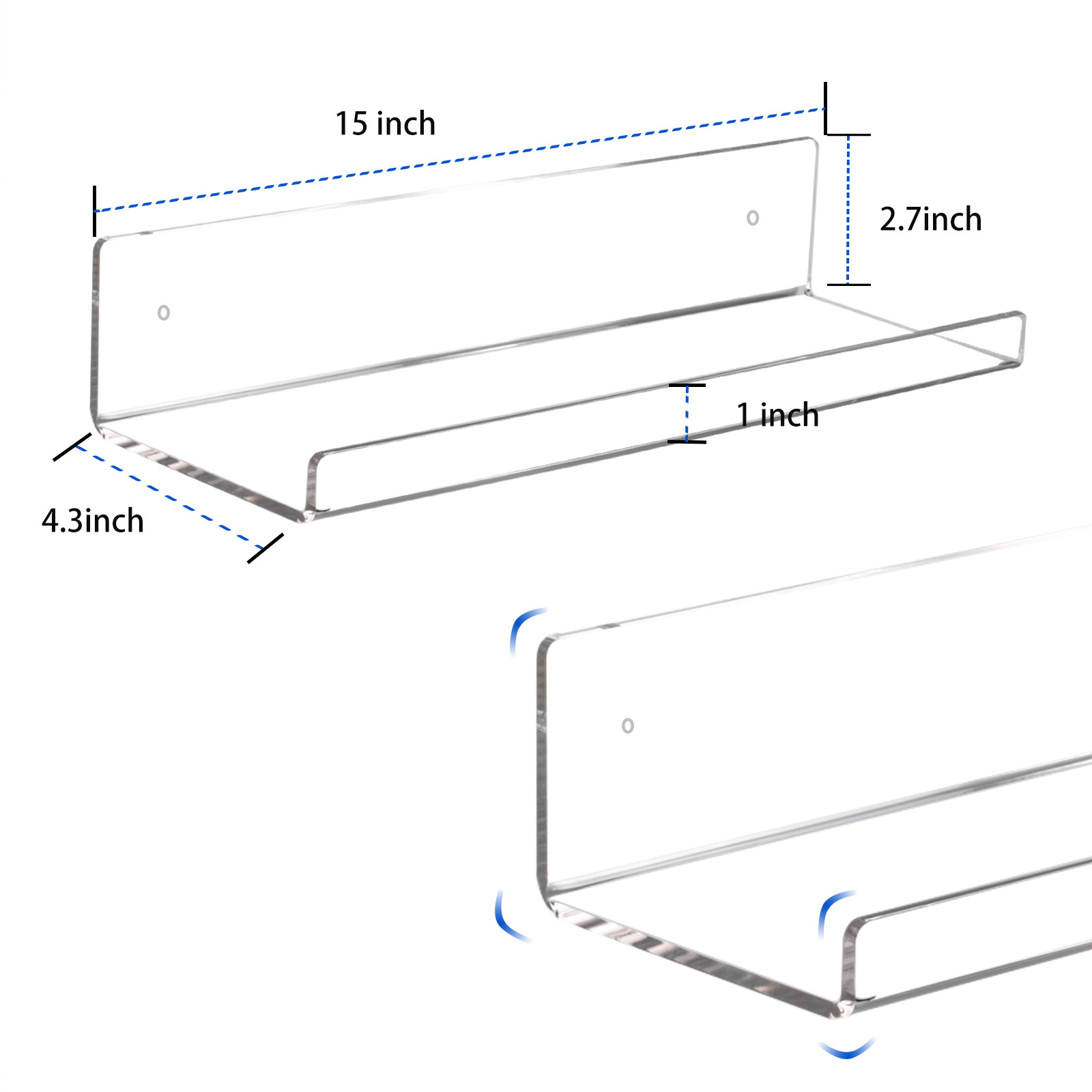 Custom U-shaped Slatwall acrylic book shelf Retail Display Shelf Acrylic Shoe Shelves for Slat Wall